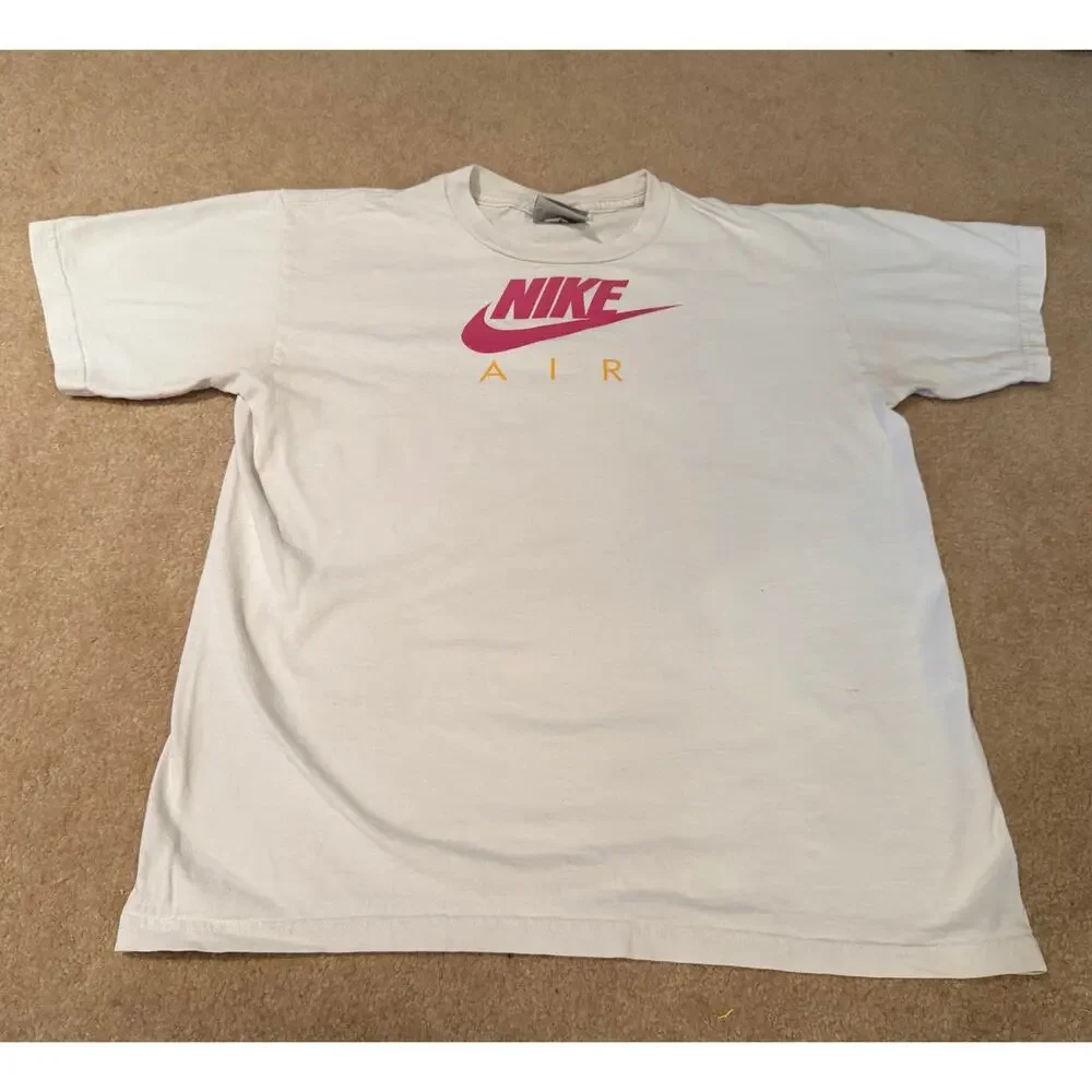 Nike Air T-Shirt Youth Boys L 14-16 White Pink Swoosh Logo Graphic Tee Vintage